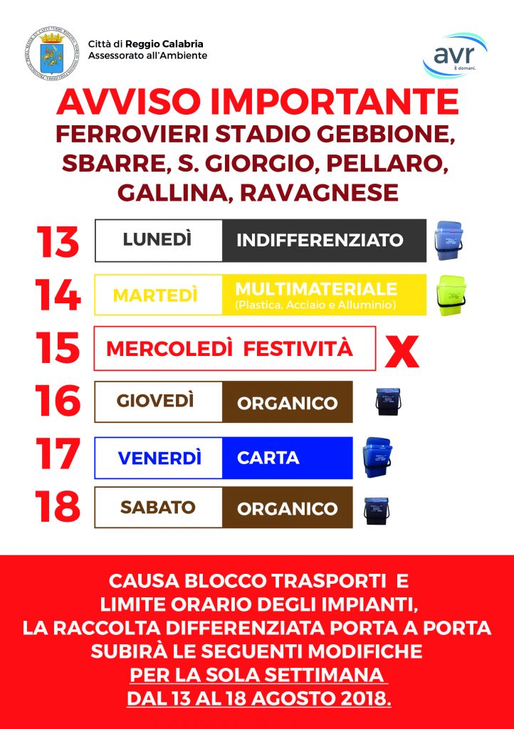 Reggio Calabria cambia il calendario della raccolta differenziata