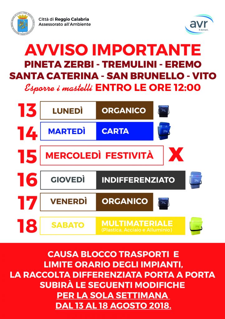 Reggio Calabria cambia il calendario della raccolta differenziata