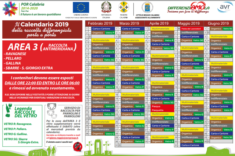Reggio Calabria ecco i nuovi calendari di raccolta differenziata porta