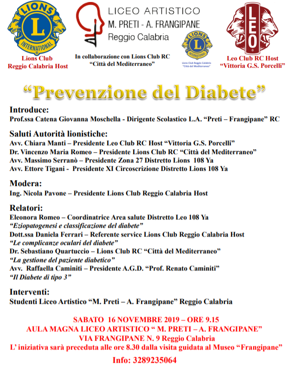 Reggio Calabria: al Liceo Artistico “Preti-Frangipane” iniziativa sulla “Prevenzione del Diabete” - Stretto web