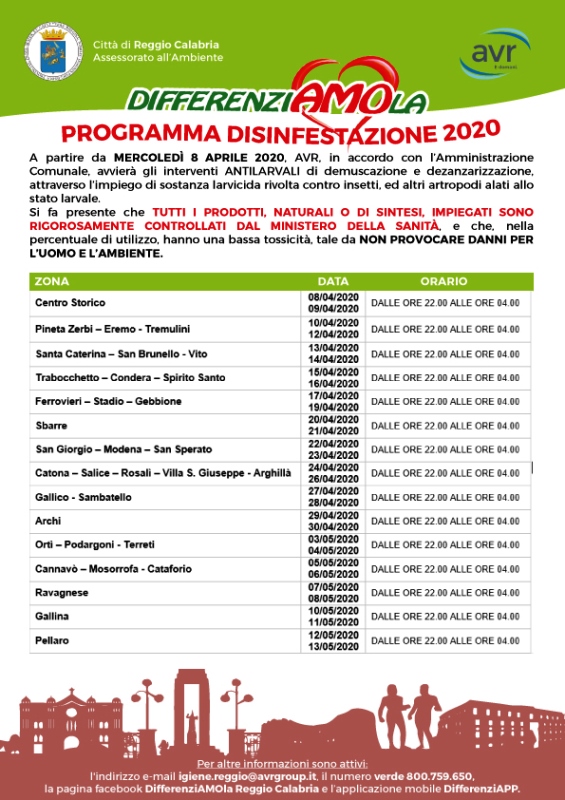 Reggio Calabria, Avr "servizio di disinfestazione contro gli insetti