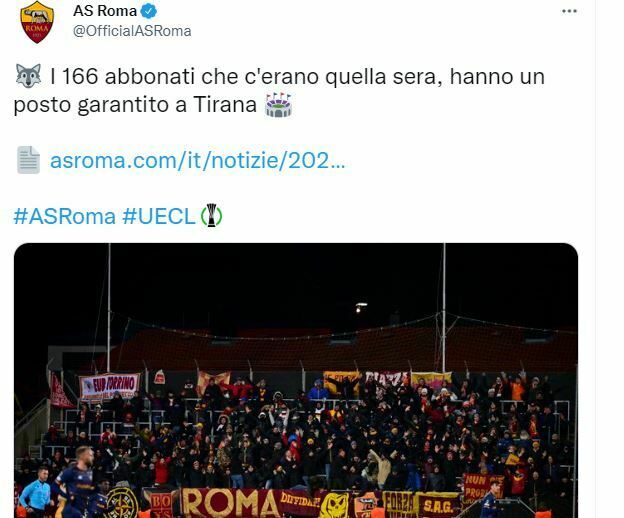 La Roma regala i biglietti ai tifosi per la finale di Conference League