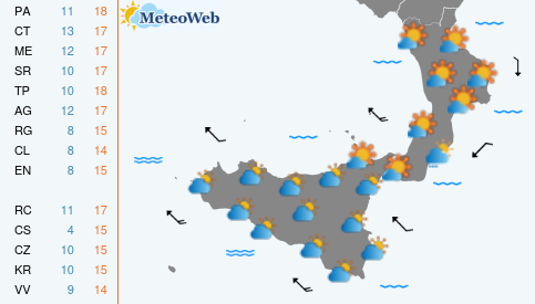 Previsioni  Meteo Lunedi 15 Dicembre