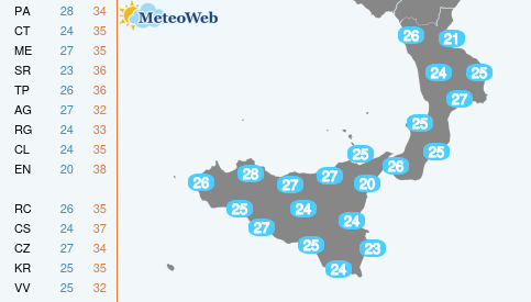Temp MIN Mercoledi 5 Agosto Temperature Minime Mercoledi 5 Agosto