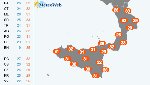Temperature Massime Martedi 18 Agosto
