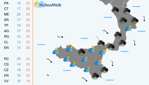 Previsioni  Meteo Lunedi 12 Ottobre