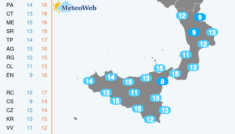 Temperature Minime Lunedi 2 Novembre
