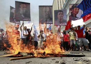 Filipino workers during a protest rally marking International Labor Day