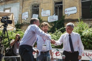 Civati, Vendola e Cuperlo - foto LaPresse