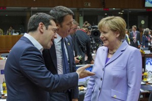 Tsipras, Renzi e Merkel  - foto LaPresse