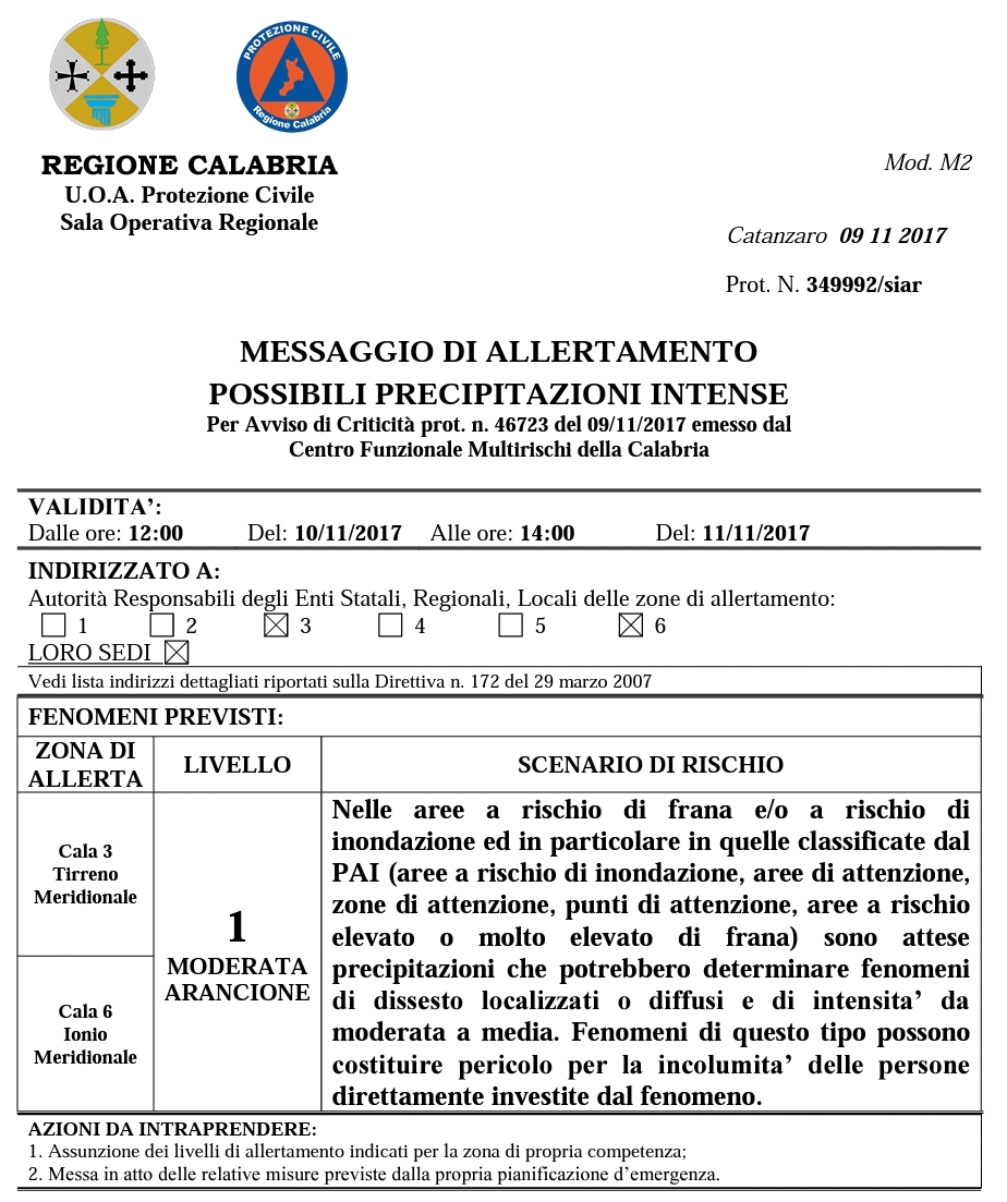 messaggio di allertamento