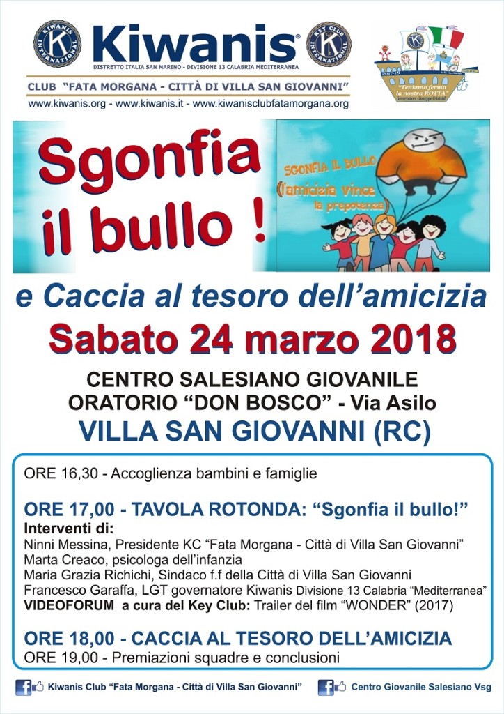 Locandina Sgonfia il bullo - Kiwanis Fata Morgana - 24 marzo