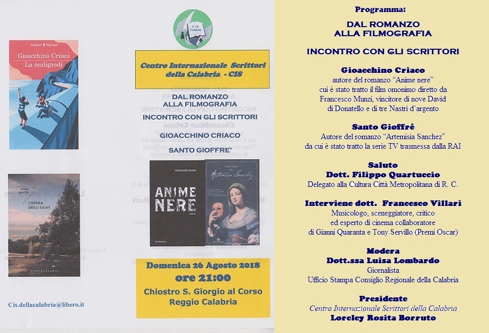 Foto manifesto – Incontro con gli scrittori – Gioacchino Criaco e Santo Gioffré