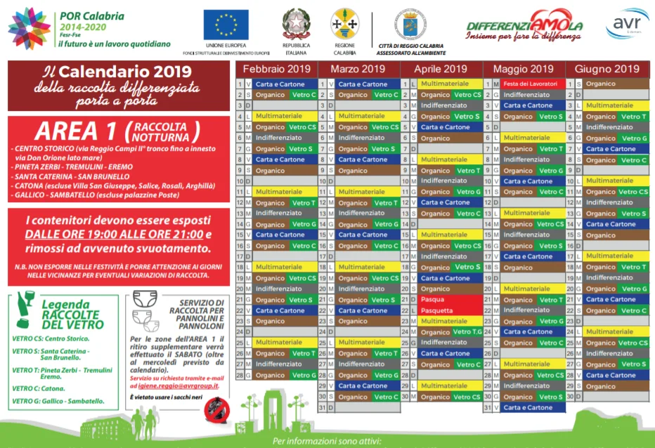 Reggio Calabria ecco i nuovi calendari di raccolta differenziata porta