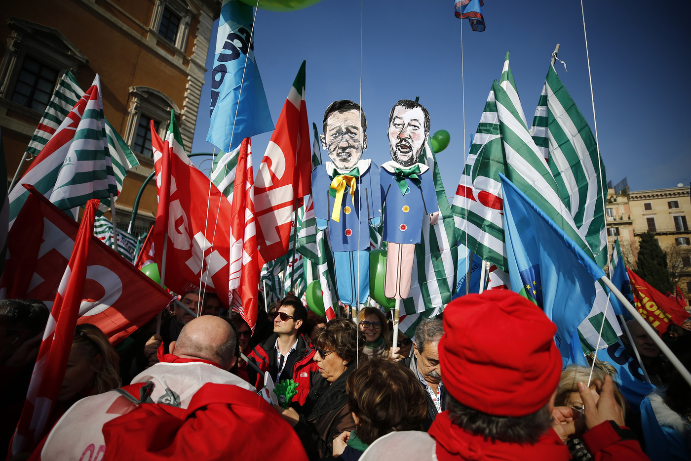 Roma, Manifestazione unitaria dei sindacati CGIL, CISL, UIL