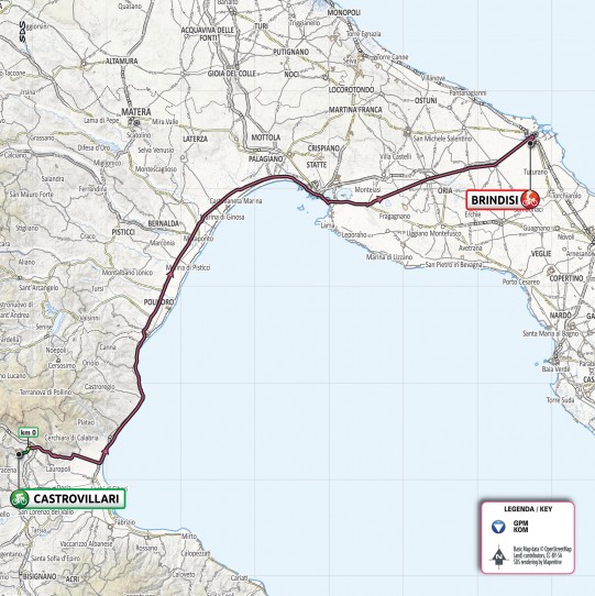 8ª tappa: Castrovillari-Brindisi, 216 km- Planimetria