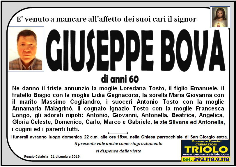 giuseppe bova necrologio