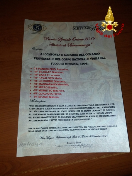 premio orione vigili fuoco messina