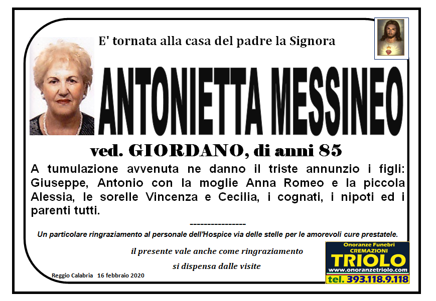 necrologio antonietta messineo
