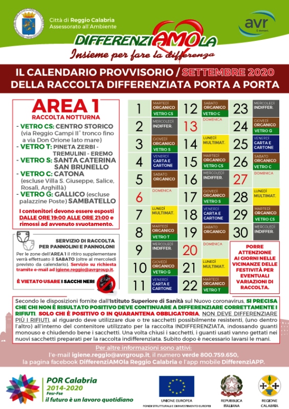 Reggio Calabria, i CALENDARI della raccolta differenziata porta a porta