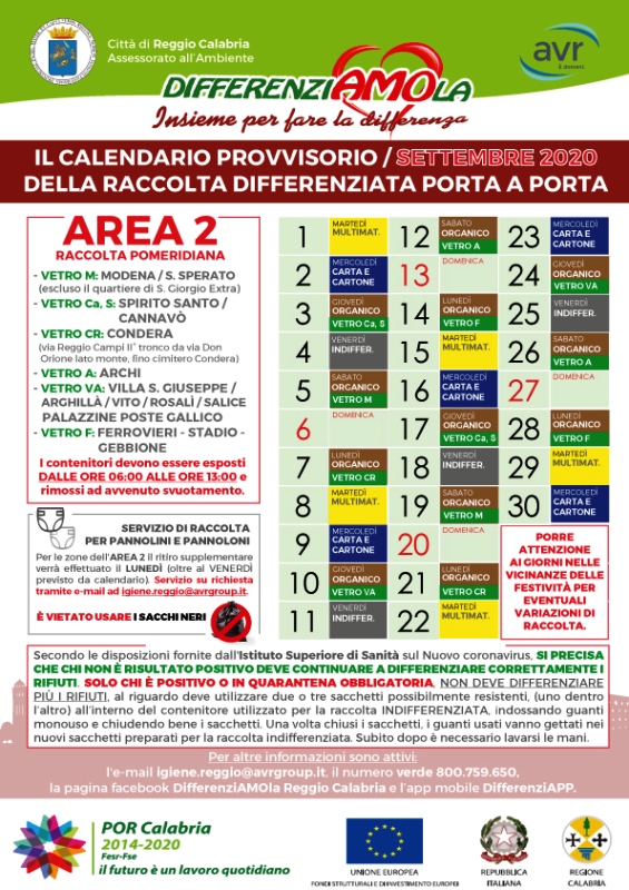 Reggio Calabria, i CALENDARI della raccolta differenziata porta a porta