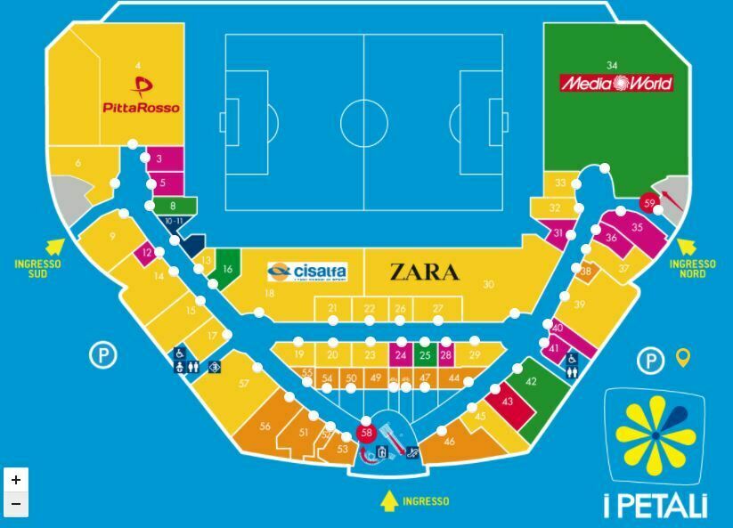 mappa centro commerciale i petali mapei stadium