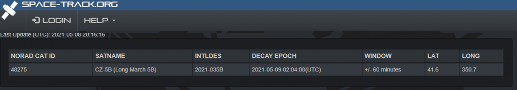 space-track razzo cinese