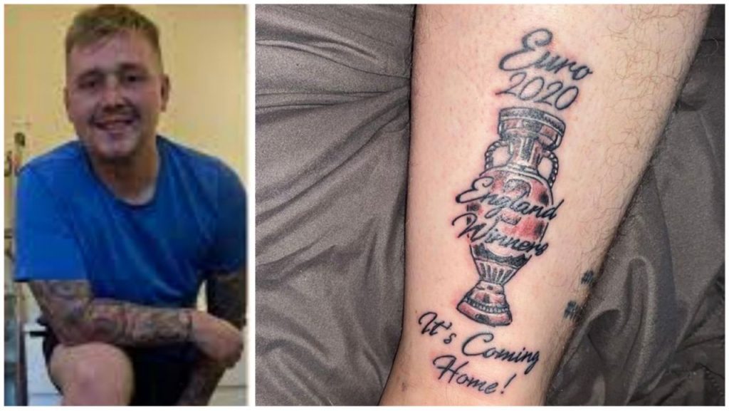 Tatuaggio tifoso inglese Inghilterra campione d'Europa
