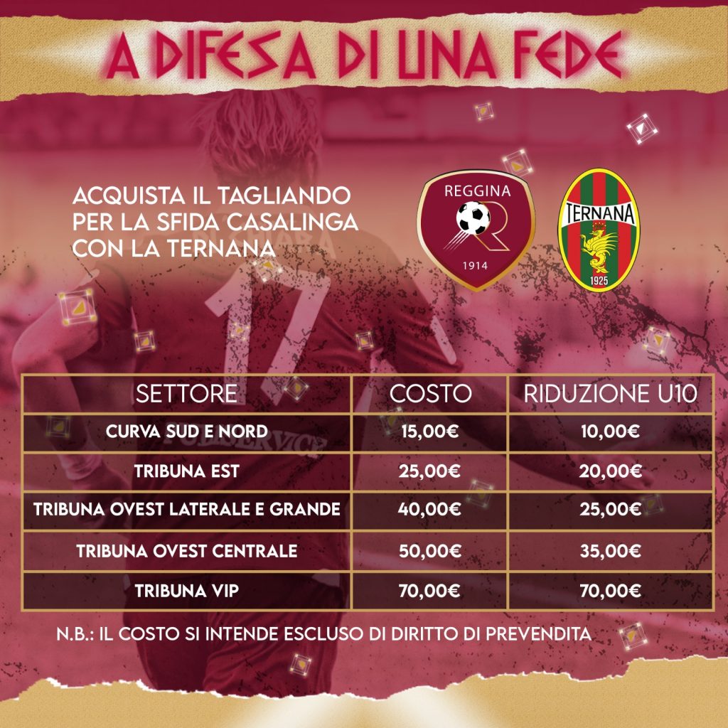 prezzi biglietti reggina-ternana