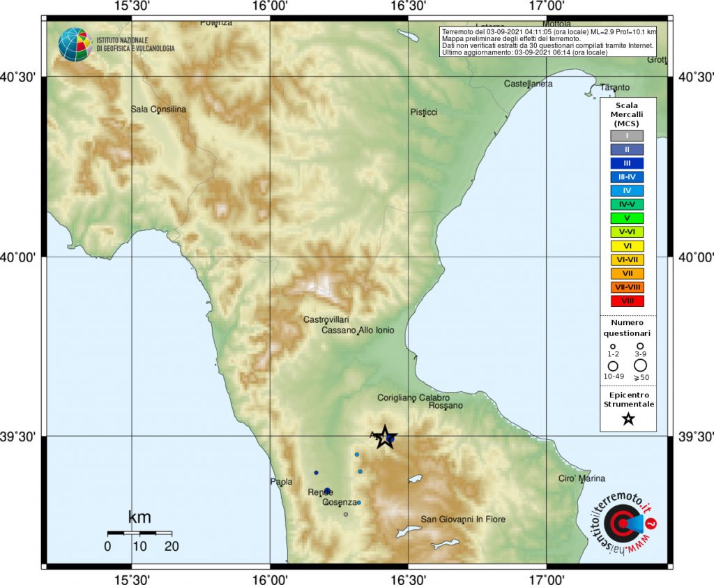 terremoto acri cosenza