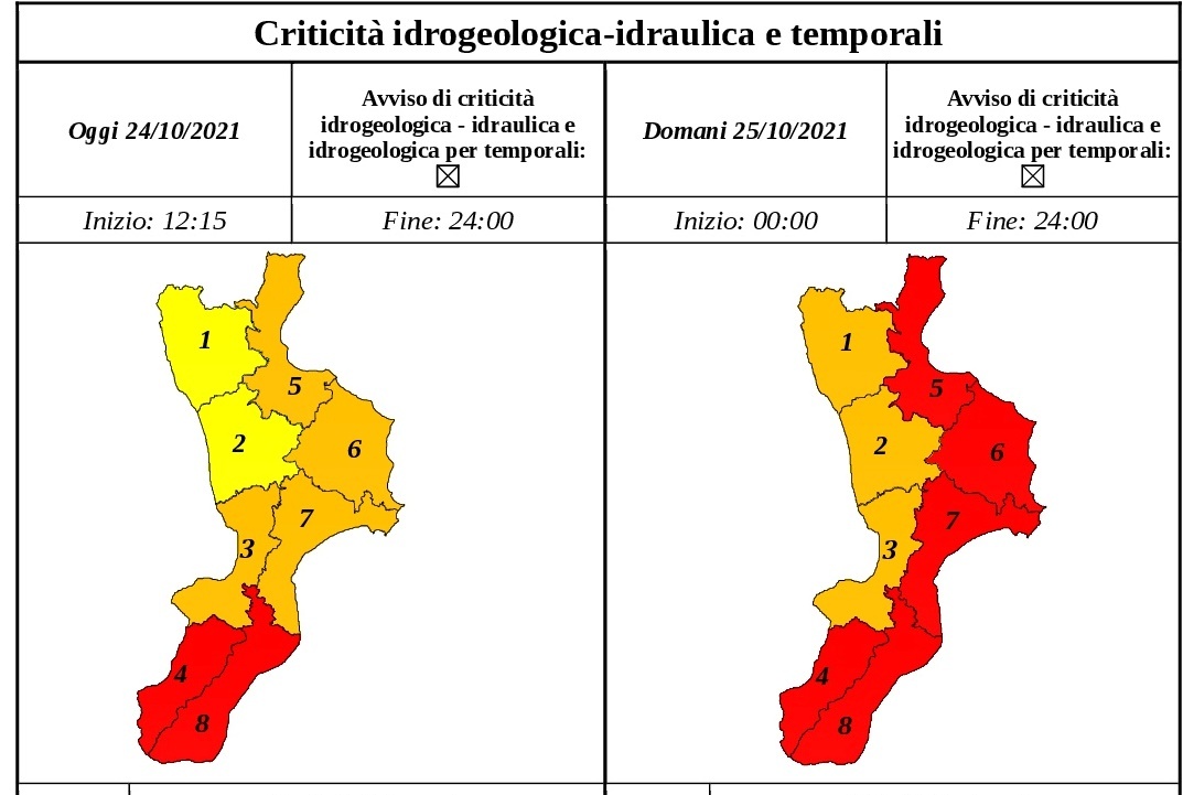 allerta meteo calabria 25 ottobre