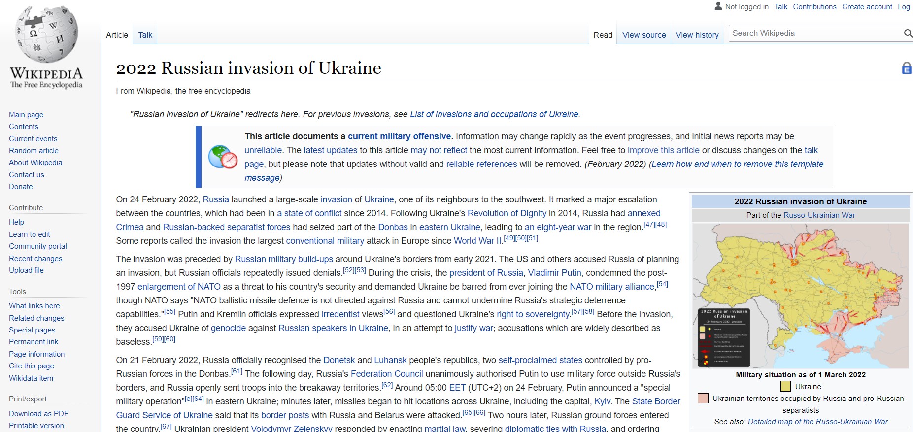 wikipedia pagina su invasione russa dell’ucraina