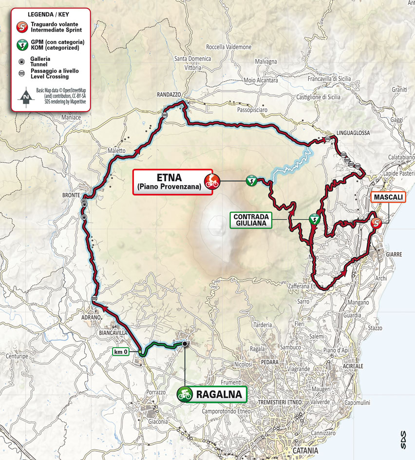 Planimetria quarta tappa del Giro di Sicilia Ragalna-Etna