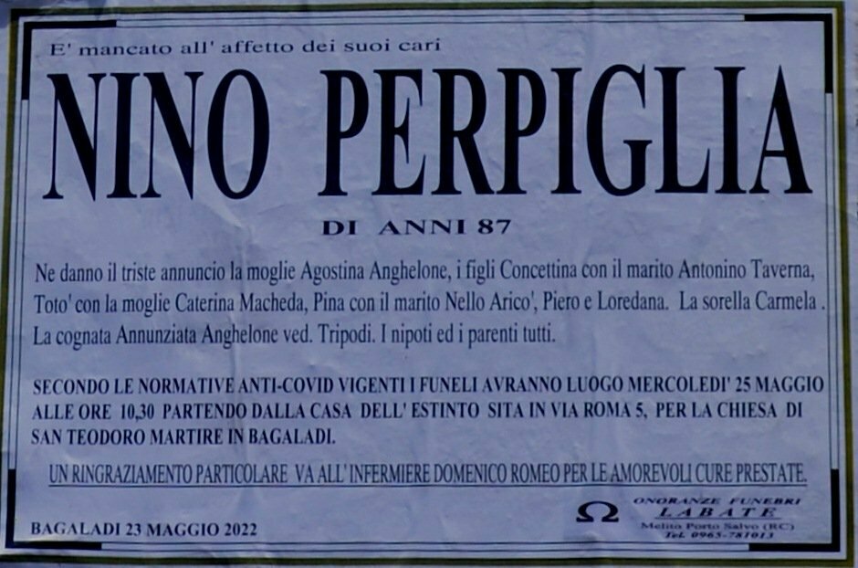nino perpiglia morto manifesto