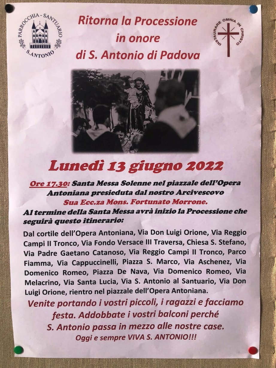 processione sant'antonio lunedì 13 giugno reggio calabria