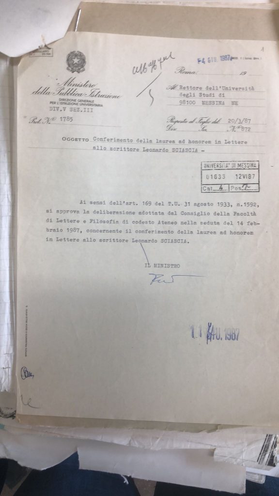 autorizzazione Ministero Laurea Leonardo Sciascia
