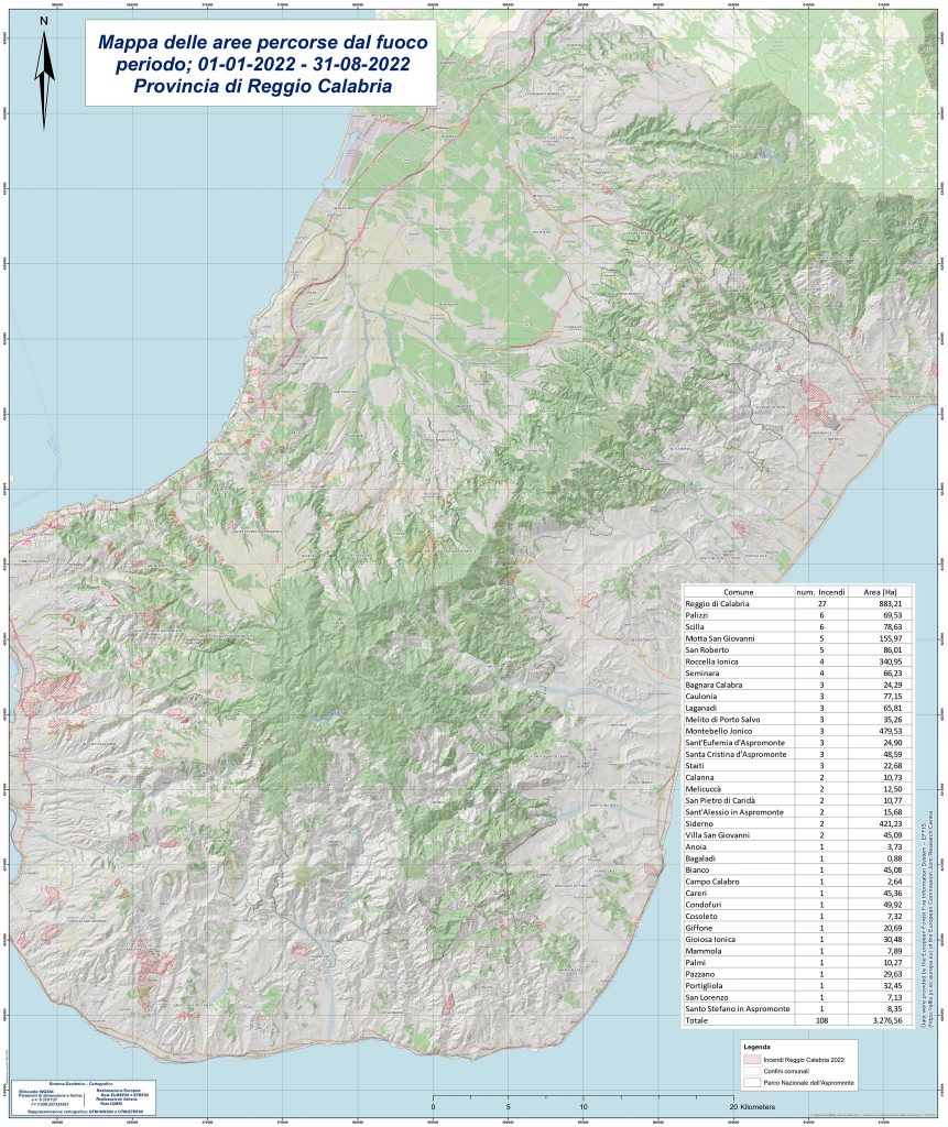 mappa incendi 2022 reggio calabria