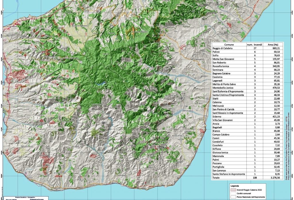 mappa incendi 2022 reggio calabria