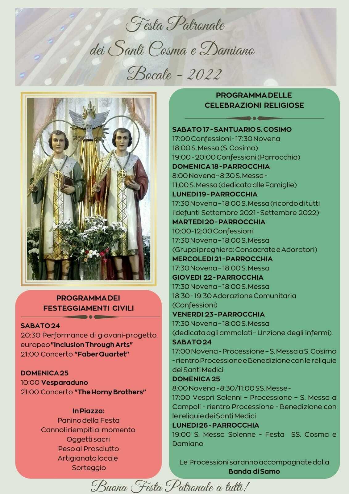 programma festa santi cosma e damiano bocale
