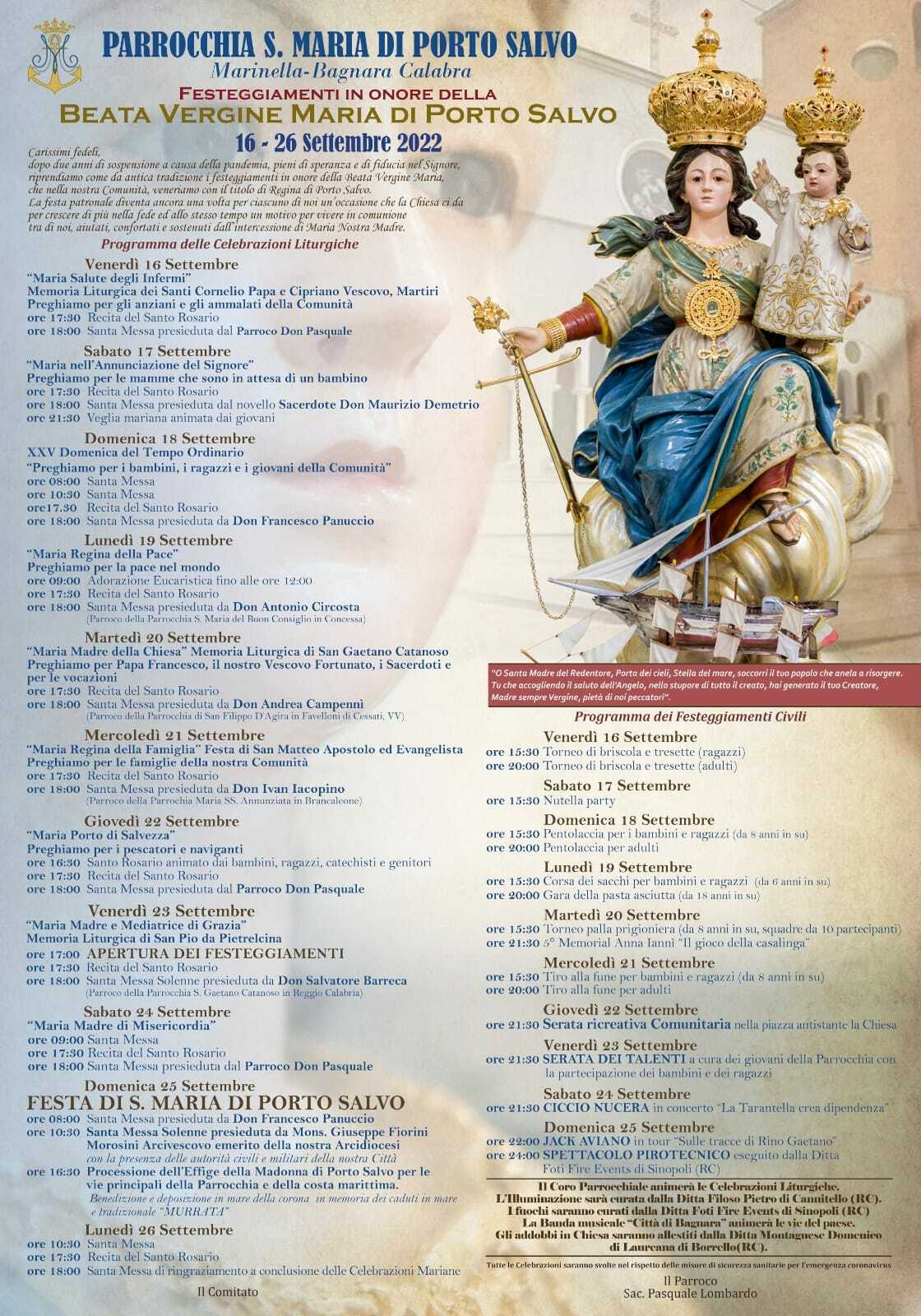 programma festeggiamenti madonna porto salvo bagnara