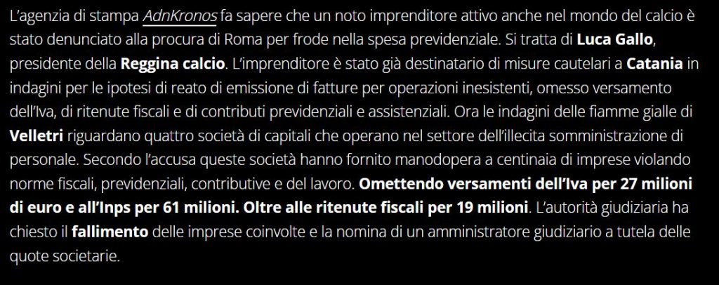 articolo open reggina gallo