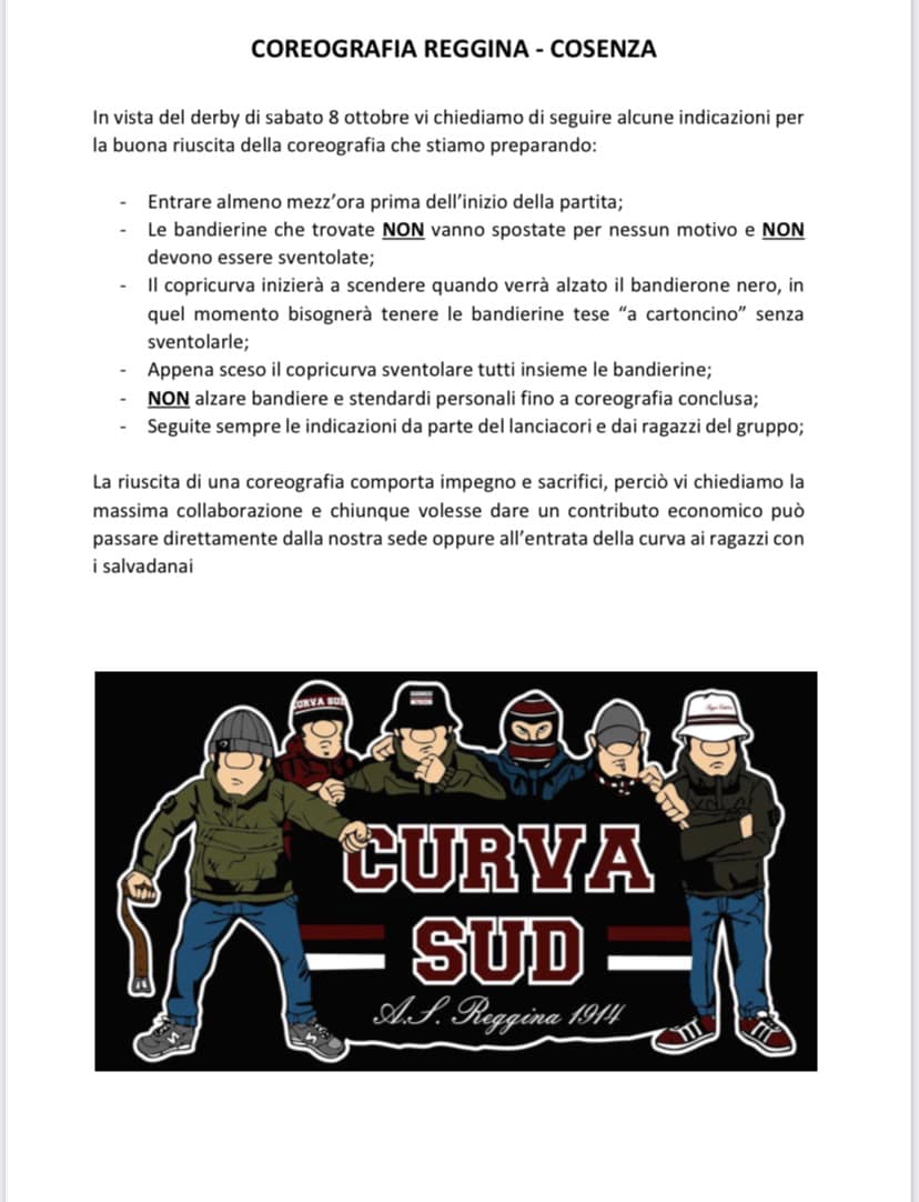 volantino curva sud reggina-cosenza