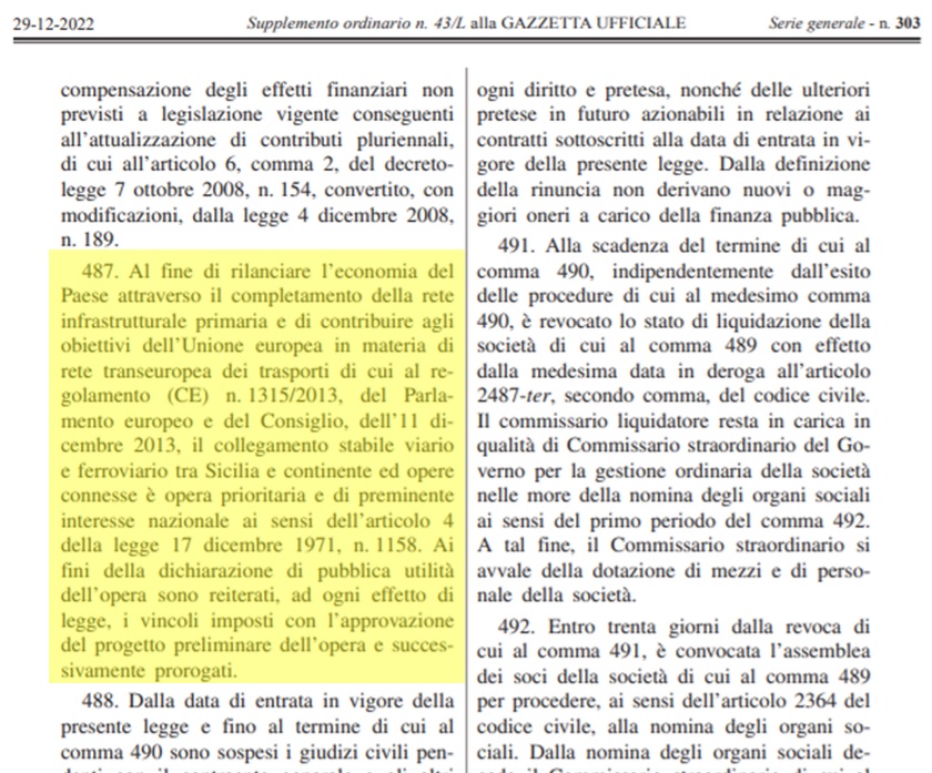 ponte sullo stretto in gazzetta ufficiale