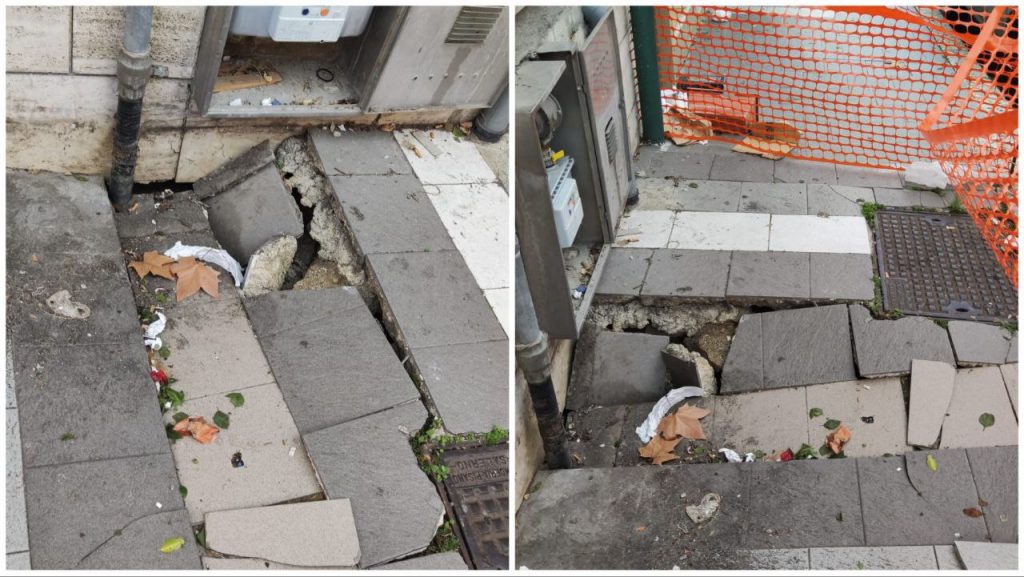 Marciapiede distrutto in via Francesco Cananzi