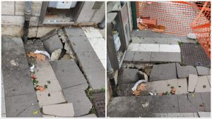 Marciapiede distrutto in via Francesco Cananzi