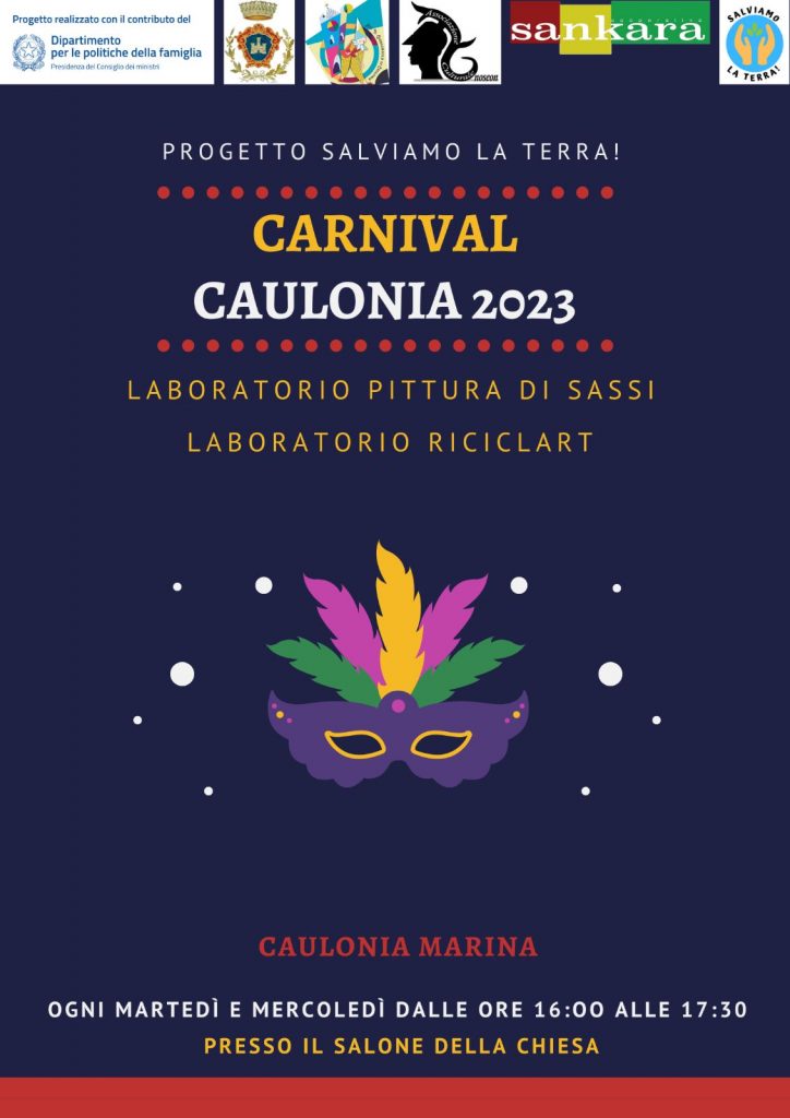 locandina riciclart e pittura sassi carnevale
