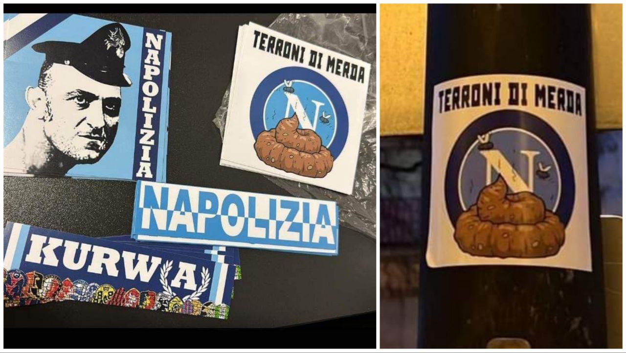 Champions League, adesivi razzisti contro il Napoli a Francoforte: terroni  di merda