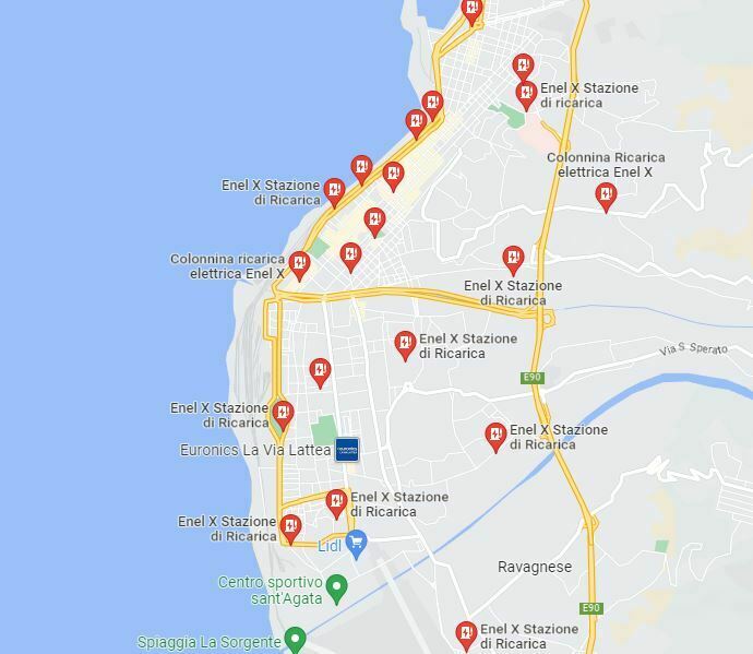Mappa stazioni ricarica macchine elettriche a Reggio Calabria