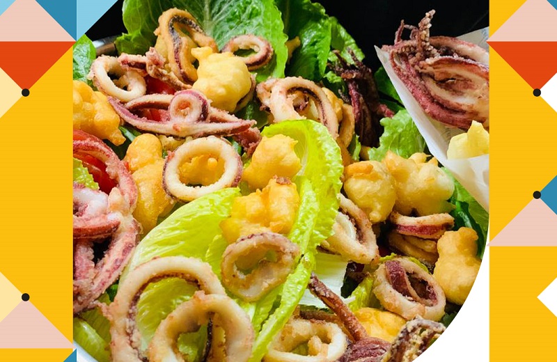 Coppo di totani con tocchetti di pane fritto