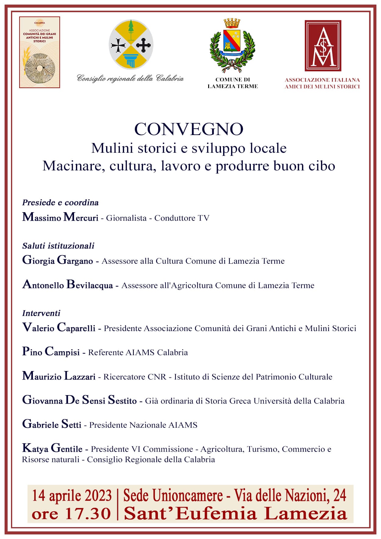 locandina convegno Mulini Storici e Grani Antichi della Calabria